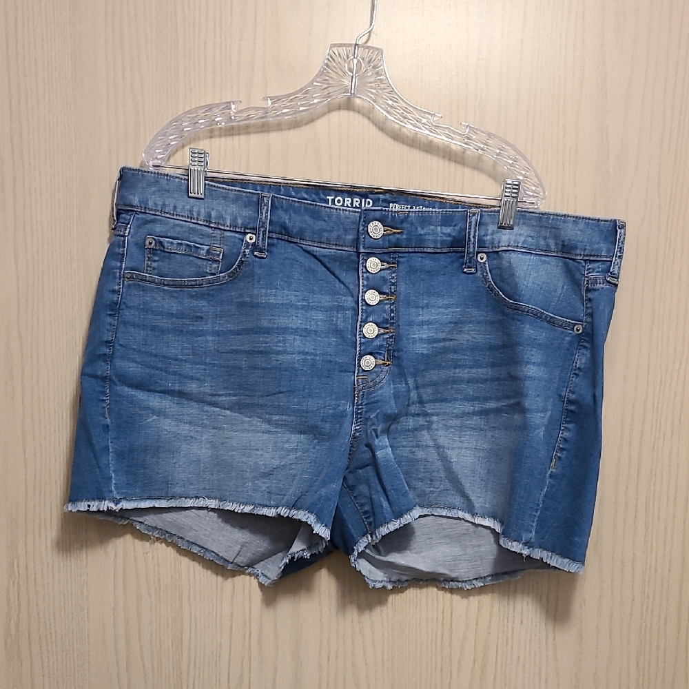 Torrid Frayed Hem Blue Jean Shorts